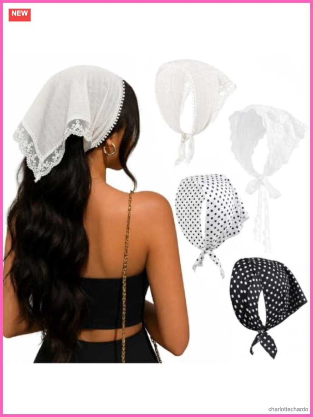 Lace Head Scarf Polka Dot Bandana Tie-On Adjustable Hair Accessory for Women
